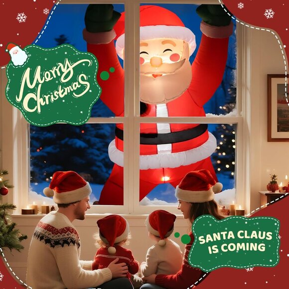 Climbing Santa Christmas Inflatable with LED Lights for Roof Window Yard Decor - Picture 6 of 7